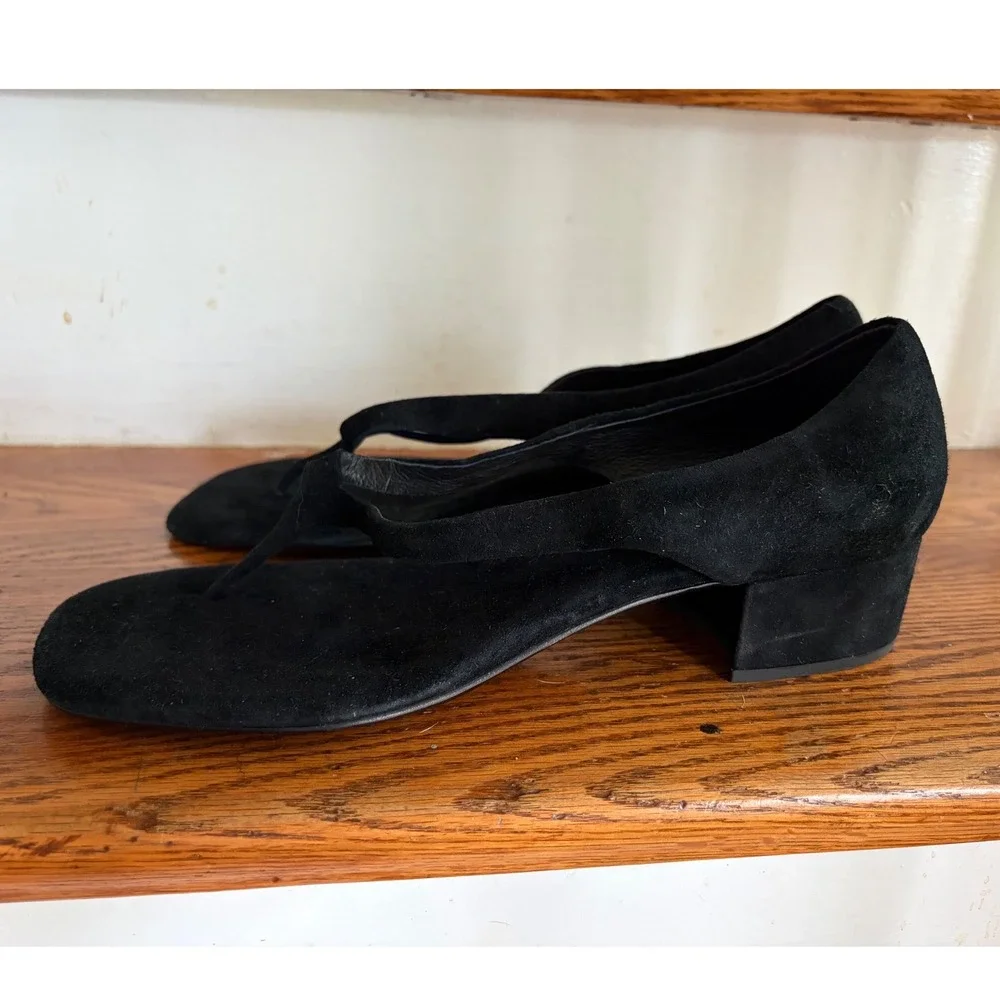 Jeffrey Campbell Black Suede Thong Block Heel Sandals Square Toe Womens 10
